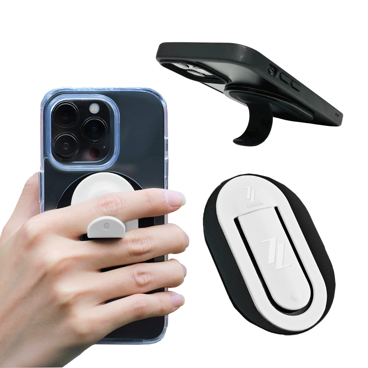 CARZEL(カーゼル) スマホスタンド スマホグリップ Mafsafe シリコンスマホスタンド iPhone 15/14/13/12シリーズ対応 薄型軽量 車用 落下防止ハンドグリップ スマホリング 強力磁力 マグネット 車載ホルダー 日本語説明書付き