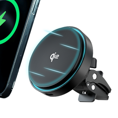 CARZEL Qi2 ワイヤレス カーチャージャー Magsafe 車載 ワイヤレス充電器 スマホホルダー マグネット マグセーフ エアコン吹き出し口 磁気 急速充電 簡単取り付け iPhone 15/14/13/12シリーズ対応 ブラック 15W